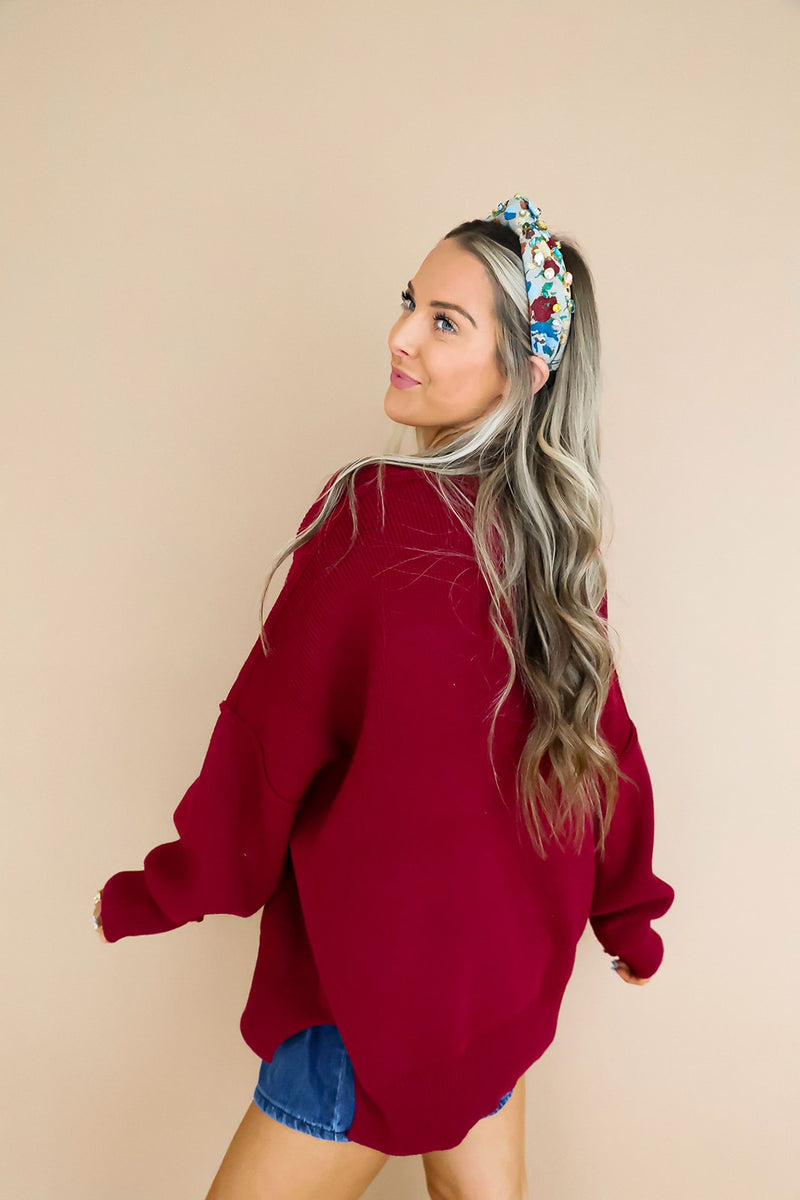 Say Yes Sweater- Cabernet