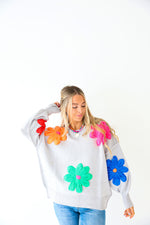 Hours Of Flowers 3D Crochet Sweater-Gray