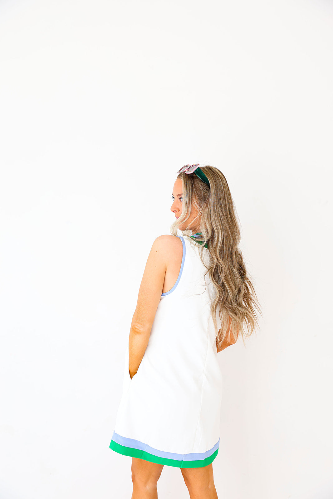 Country Club Casual Athletic Dress-White/Green