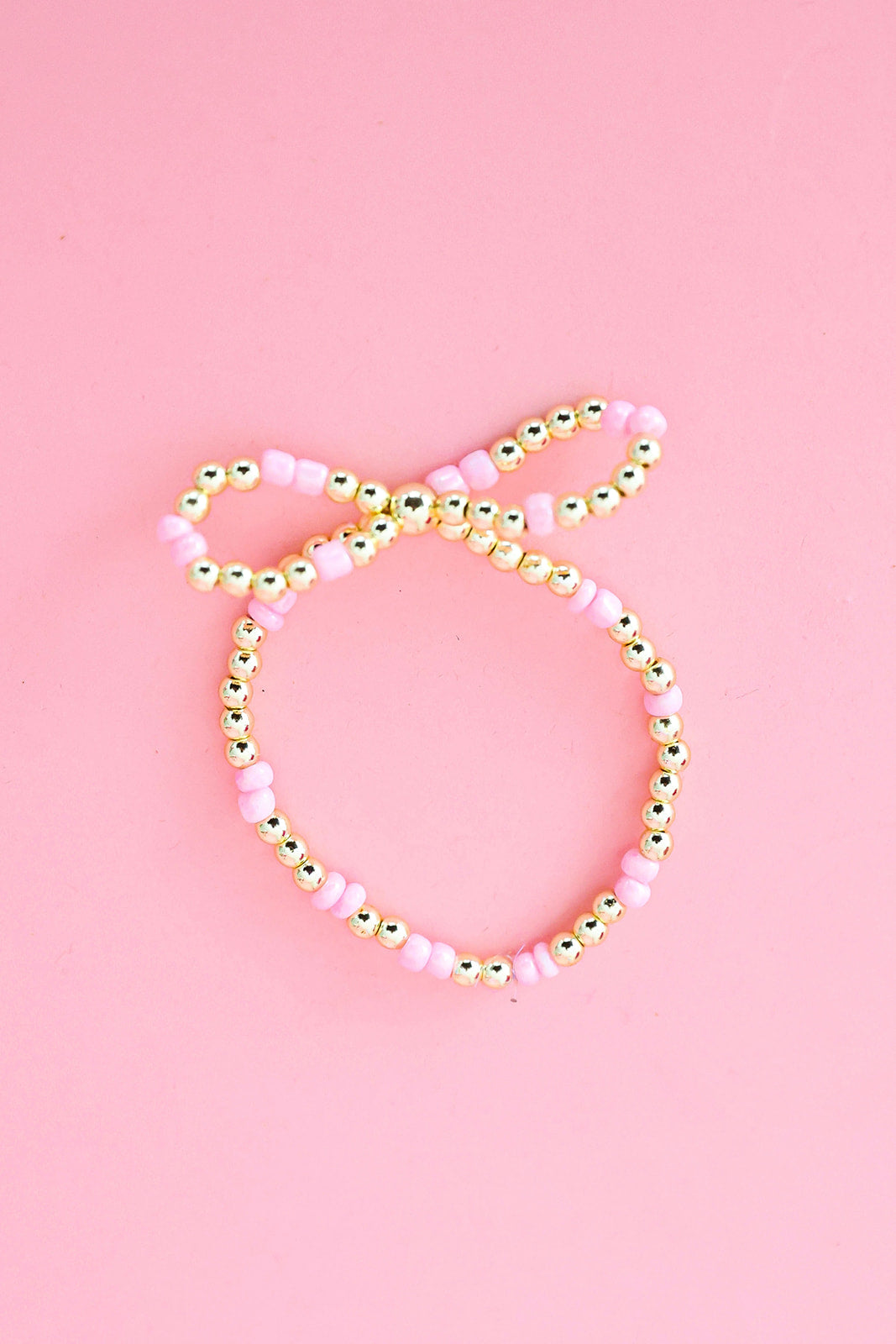 Gold & Pearl Bow Bracelet-Pink