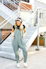 Life On The Go Jumpsuit-Grey Green