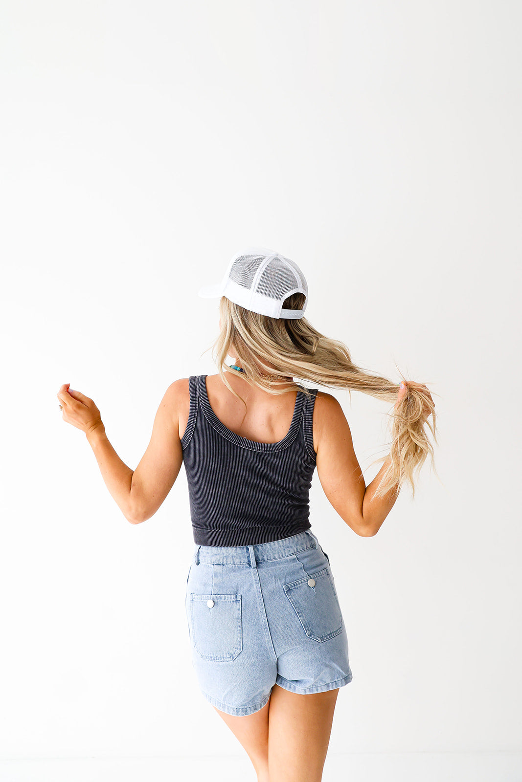 Long Line Ribbed Tank W/Built-In Pads-Black