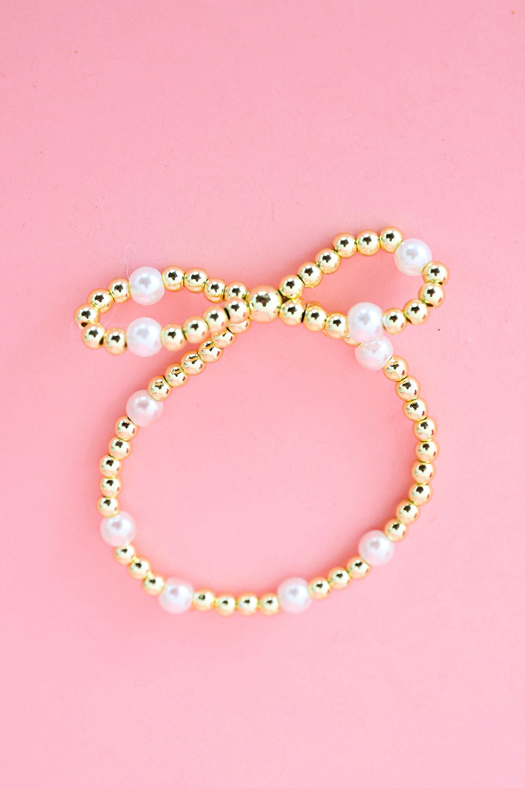 Gold & Pearl Bow Bracelet-White