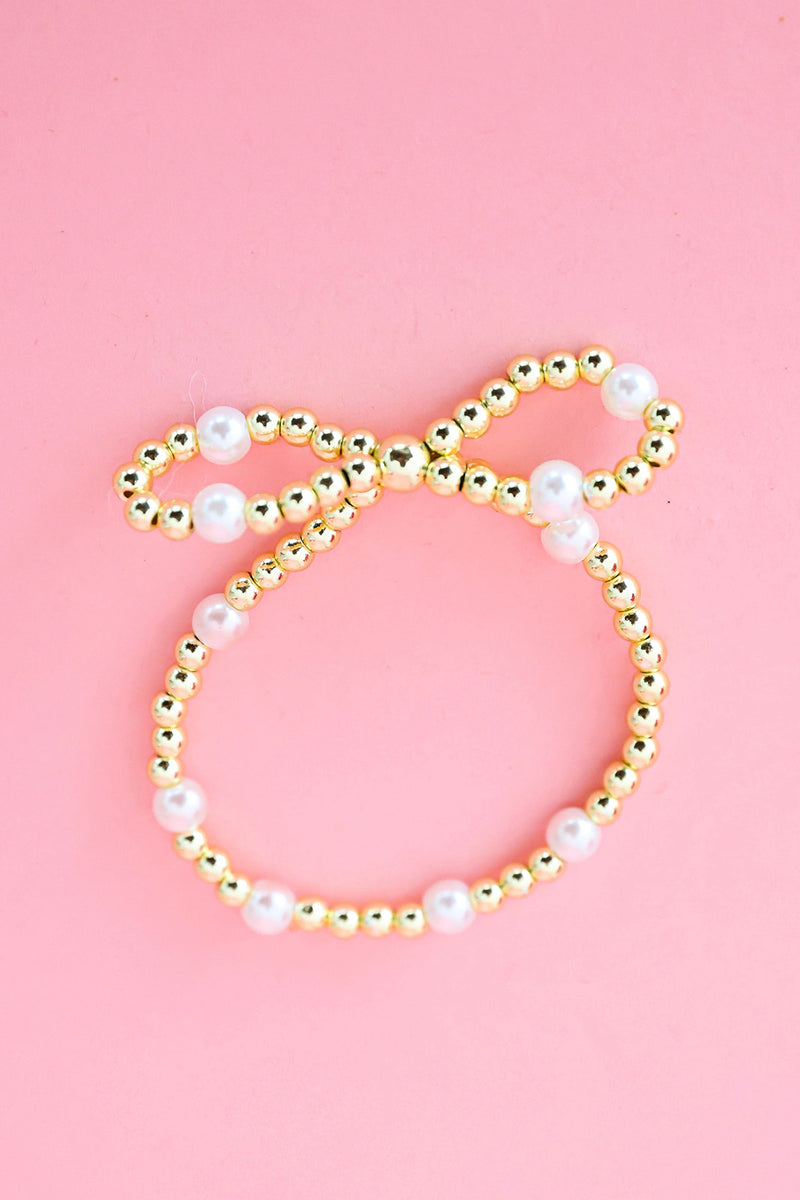 Gold & Pearl Bow Bracelet-White