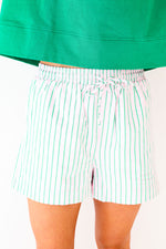 On The Go Pinstripe Boxer Shorts-Baby Pink/Green