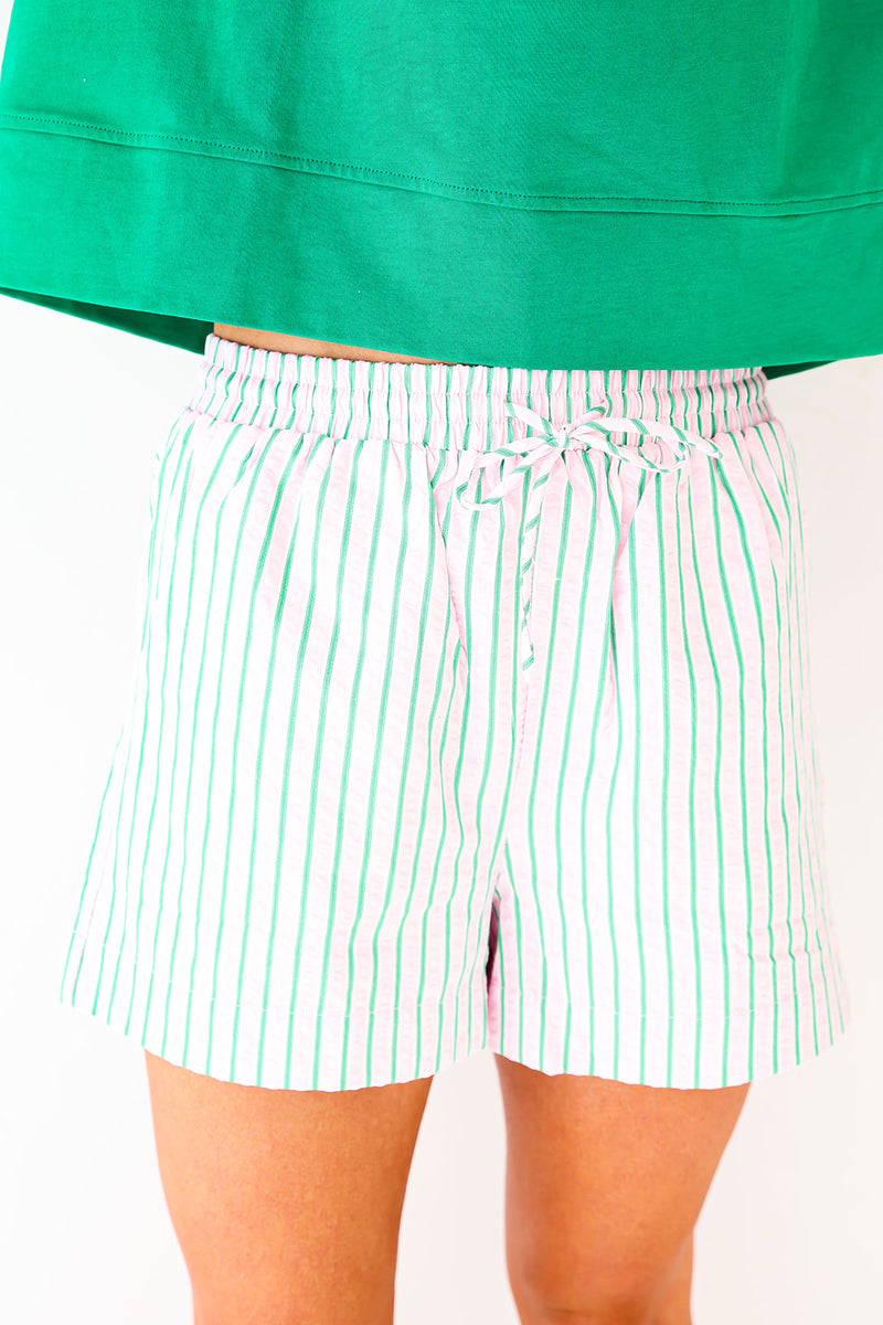 On The Go Pinstripe Boxer Shorts-Baby Pink/Green