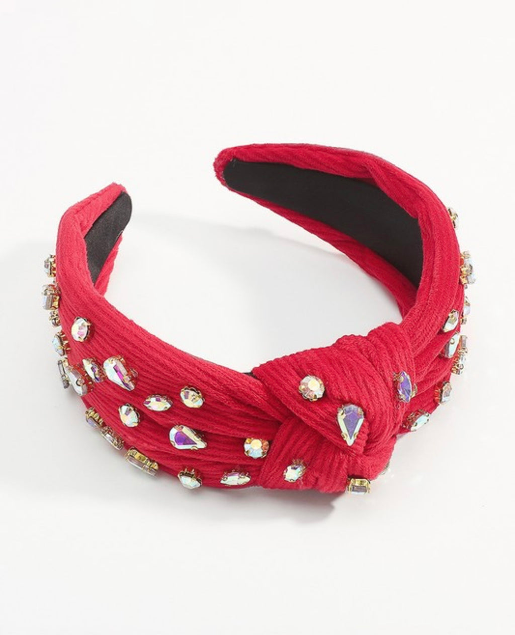 Corduroy Gemstone Headband-Red
