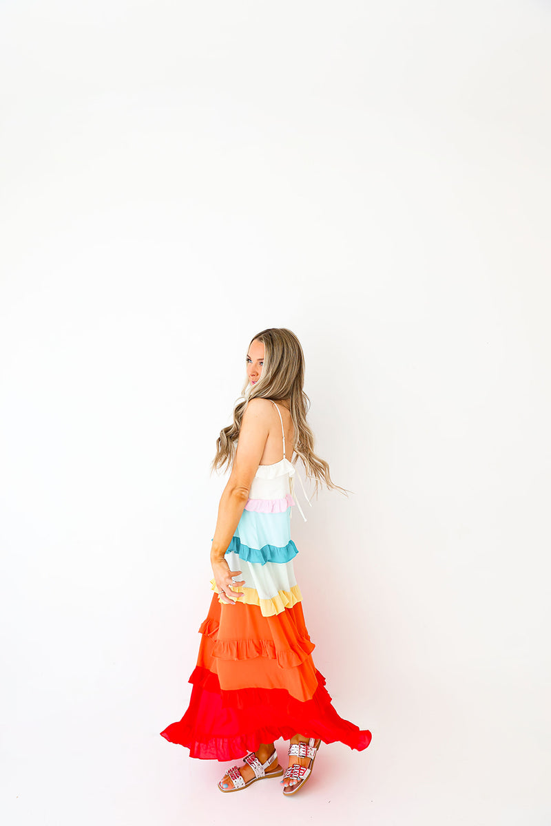 Taste the Rainbow Ruffle Maxi Dress
