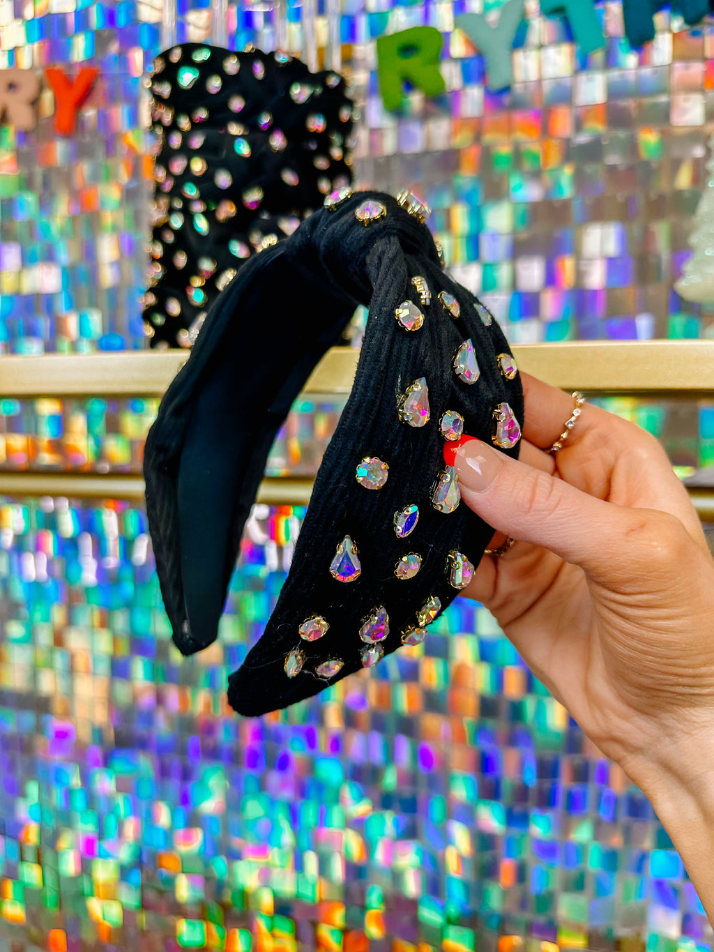 Corduroy Gemstone Headband-Black