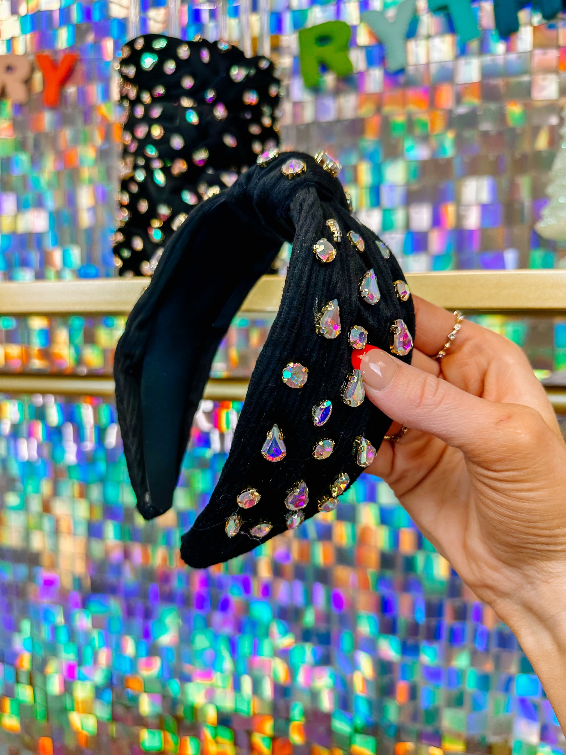 Corduroy Gemstone Headband-Black