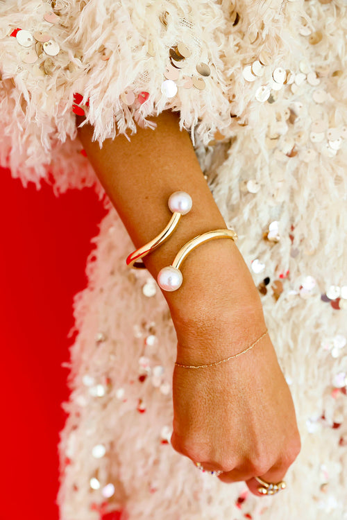 Kind of a Moment Double Pearl Bangle- Gold