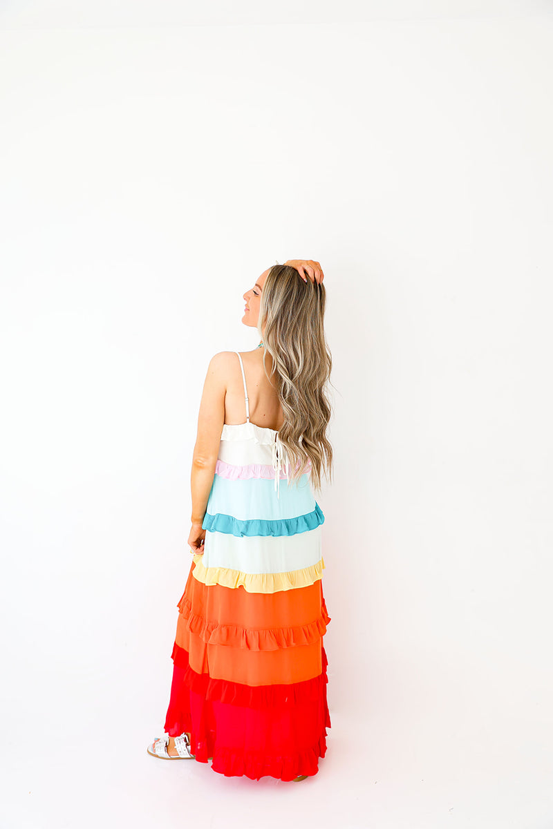 Taste the Rainbow Ruffle Maxi Dress