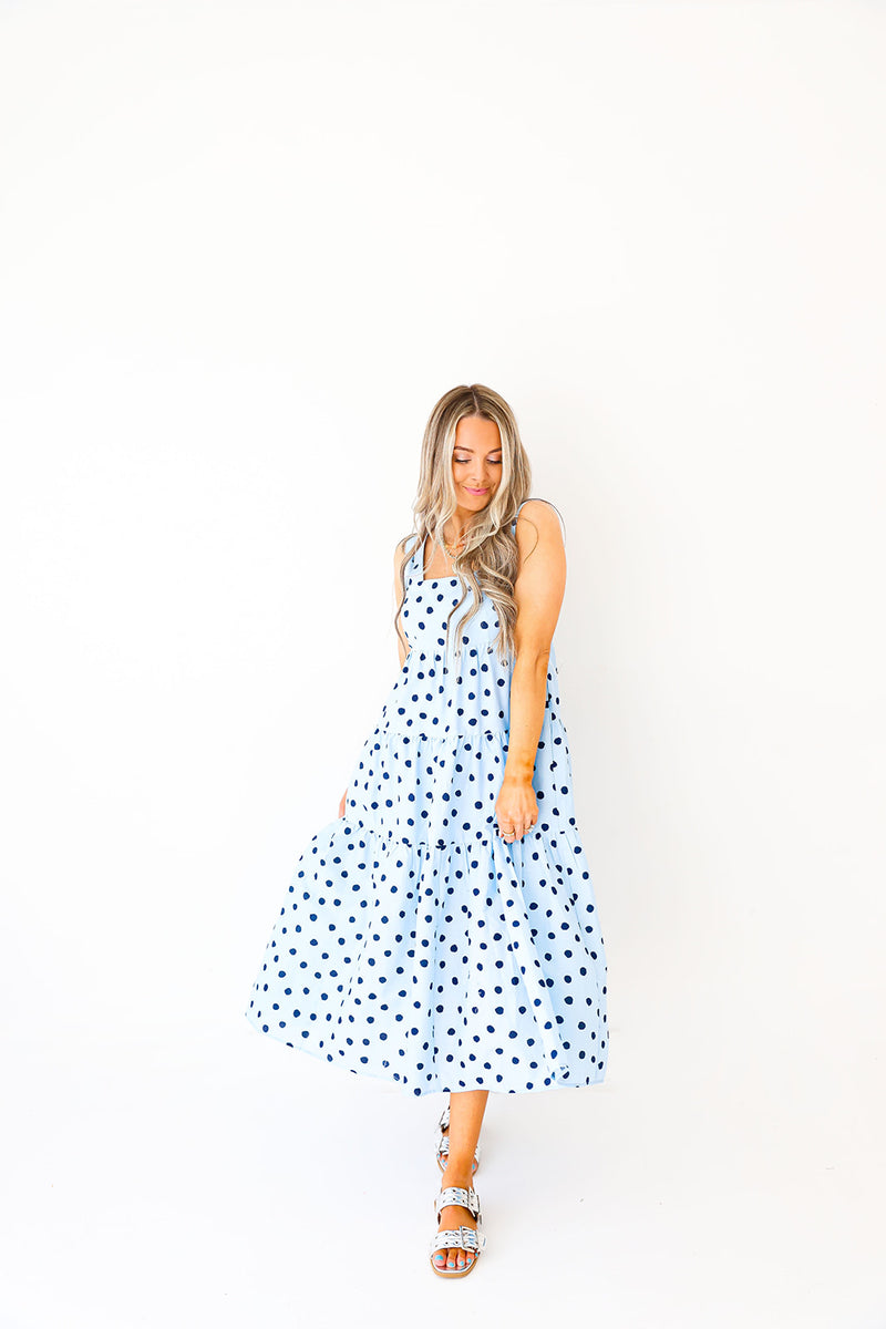 Polka Party Midi Dress-Blue