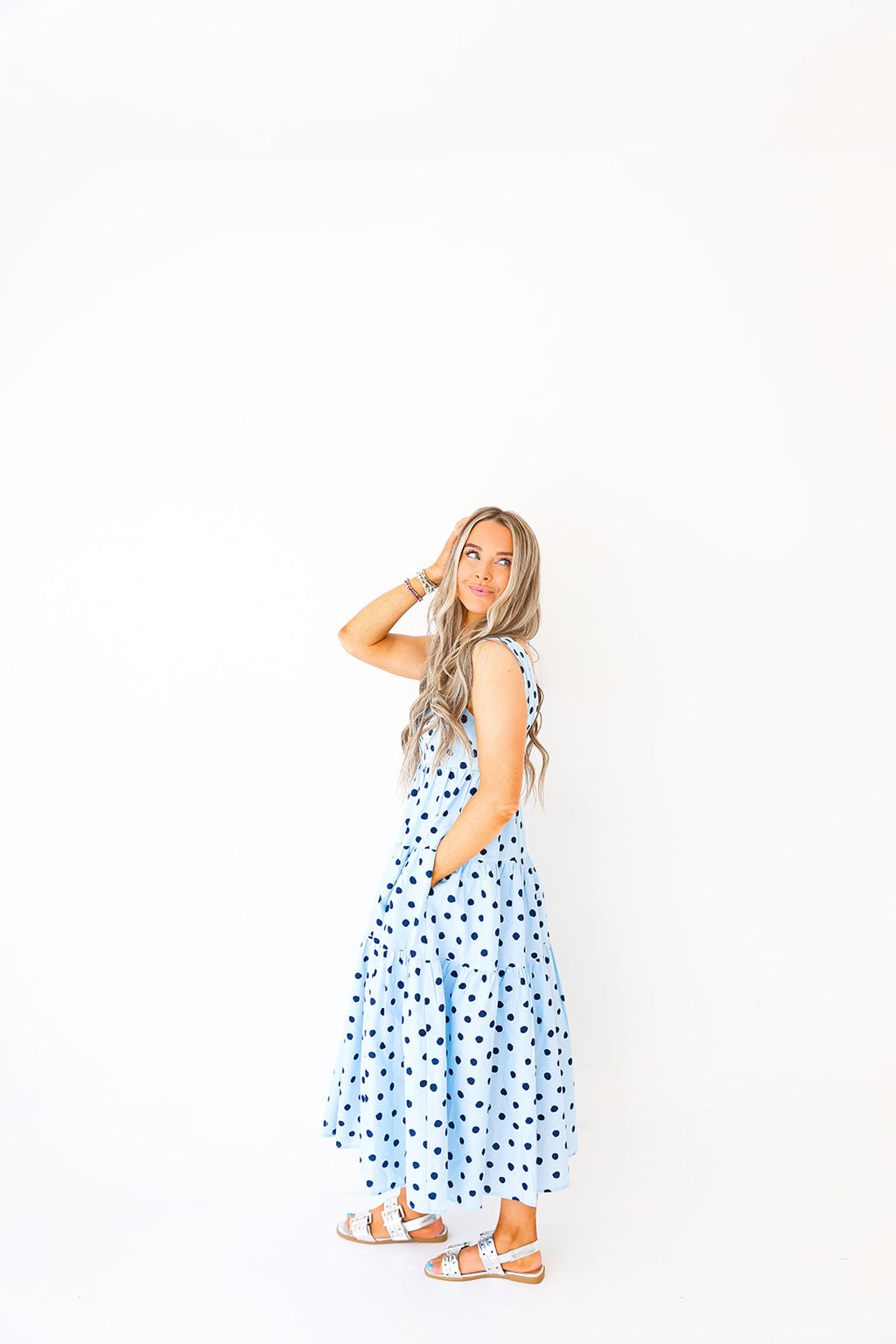 Polka Party Midi Dress-Blue