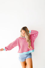 Full of Vibrance Striped Pullover-Pink Combo