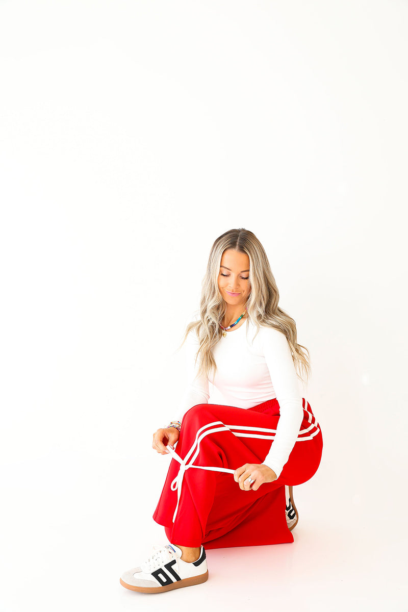 Sporty Girl Strut Track Pants-Red