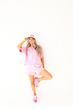 Lazy In Luxe Acid Wash Set-Pink