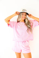 Lazy In Luxe Acid Wash Set-Pink