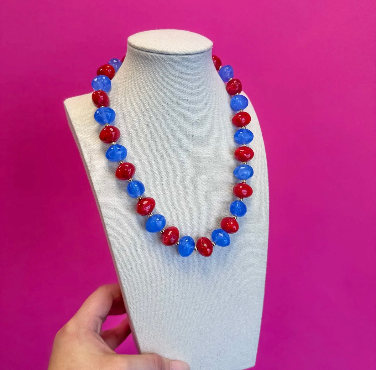 Red & Blue Mix Beaded Necklace