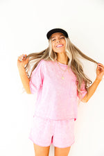 Lazy In Luxe Acid Wash Set-Pink