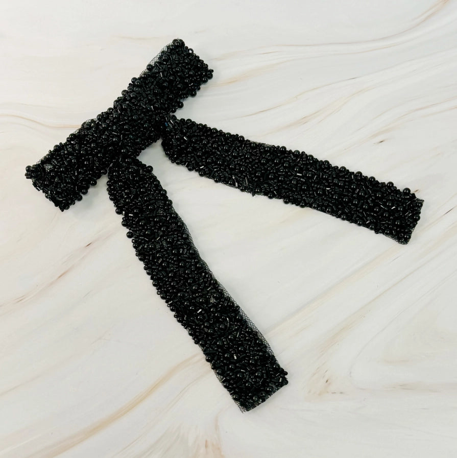 Luxe Beaded Bow Clip-Black