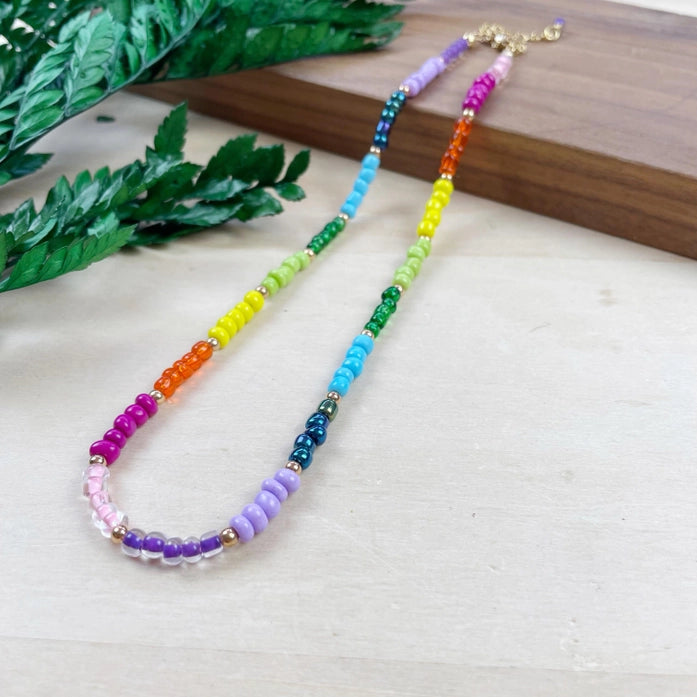 Rainbow Glass Seed Bead Necklace