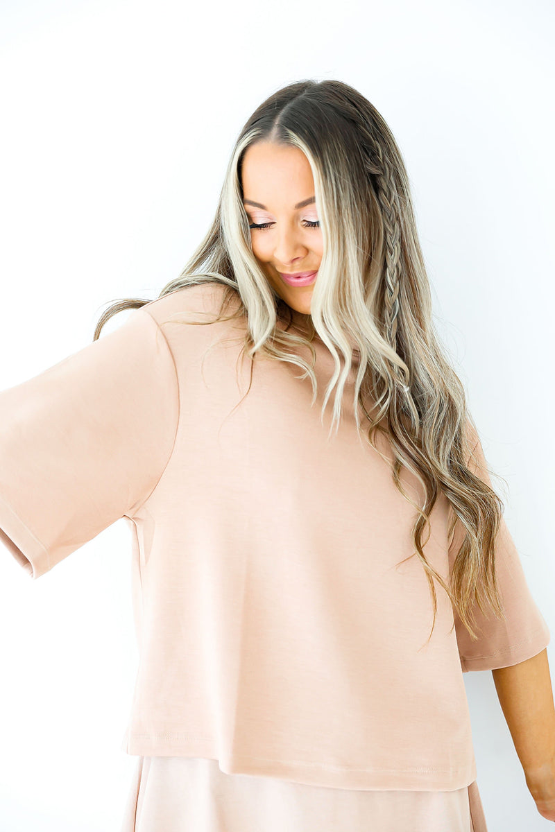 Scuba Luxe Boxy Top- Taupe