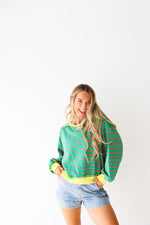 Full of Vibrance Striped Pullover-Green Combo