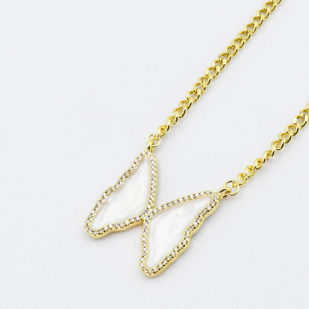 Pearl Butterfly Pendant Necklace on Gold Chain