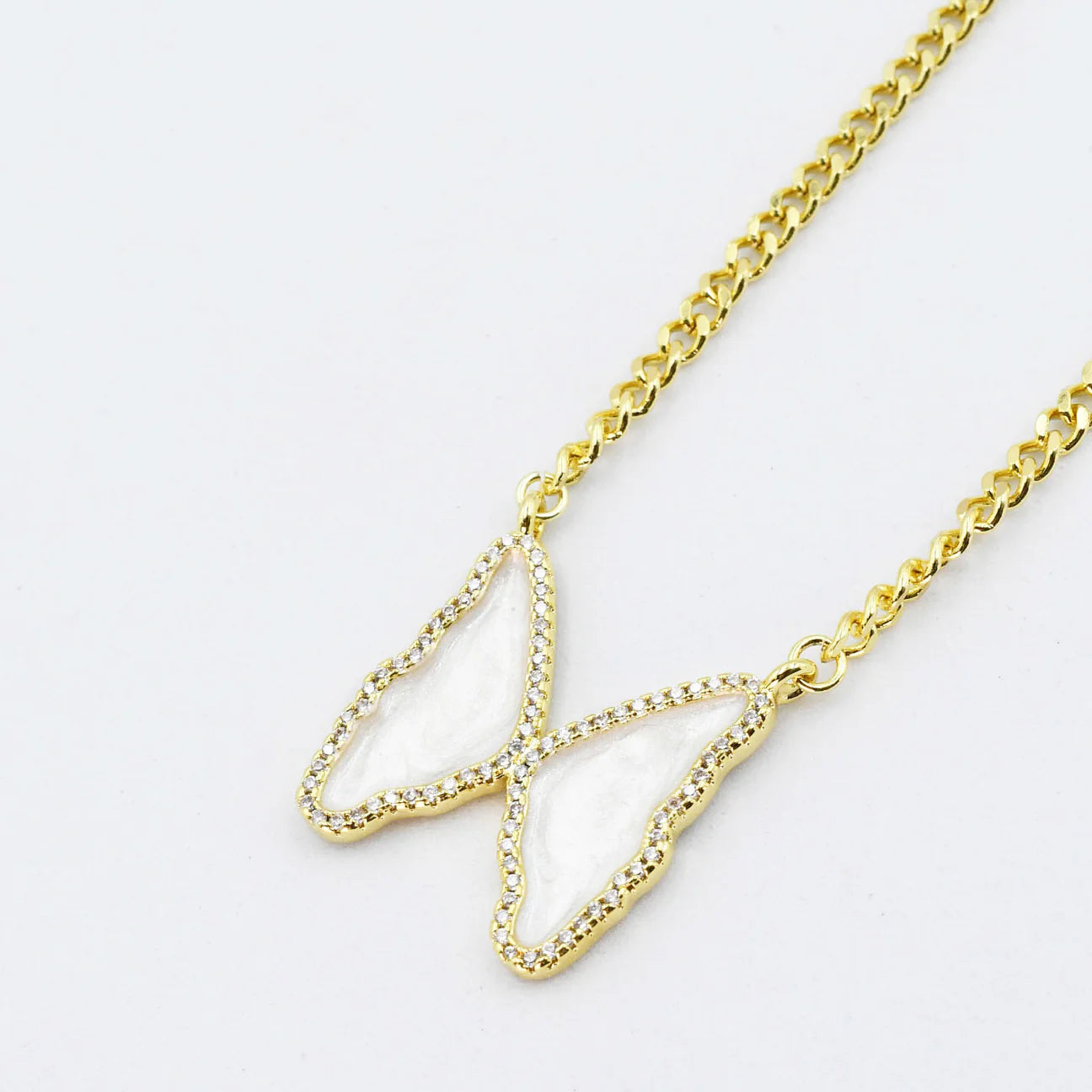 Pearl Butterfly Pendant Necklace on Gold Chain
