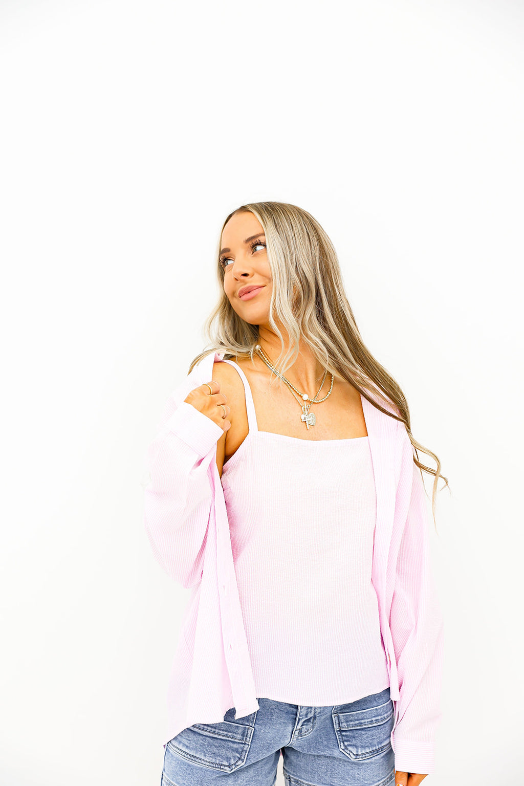 Right Place Right Time Striped Button Up + Cami