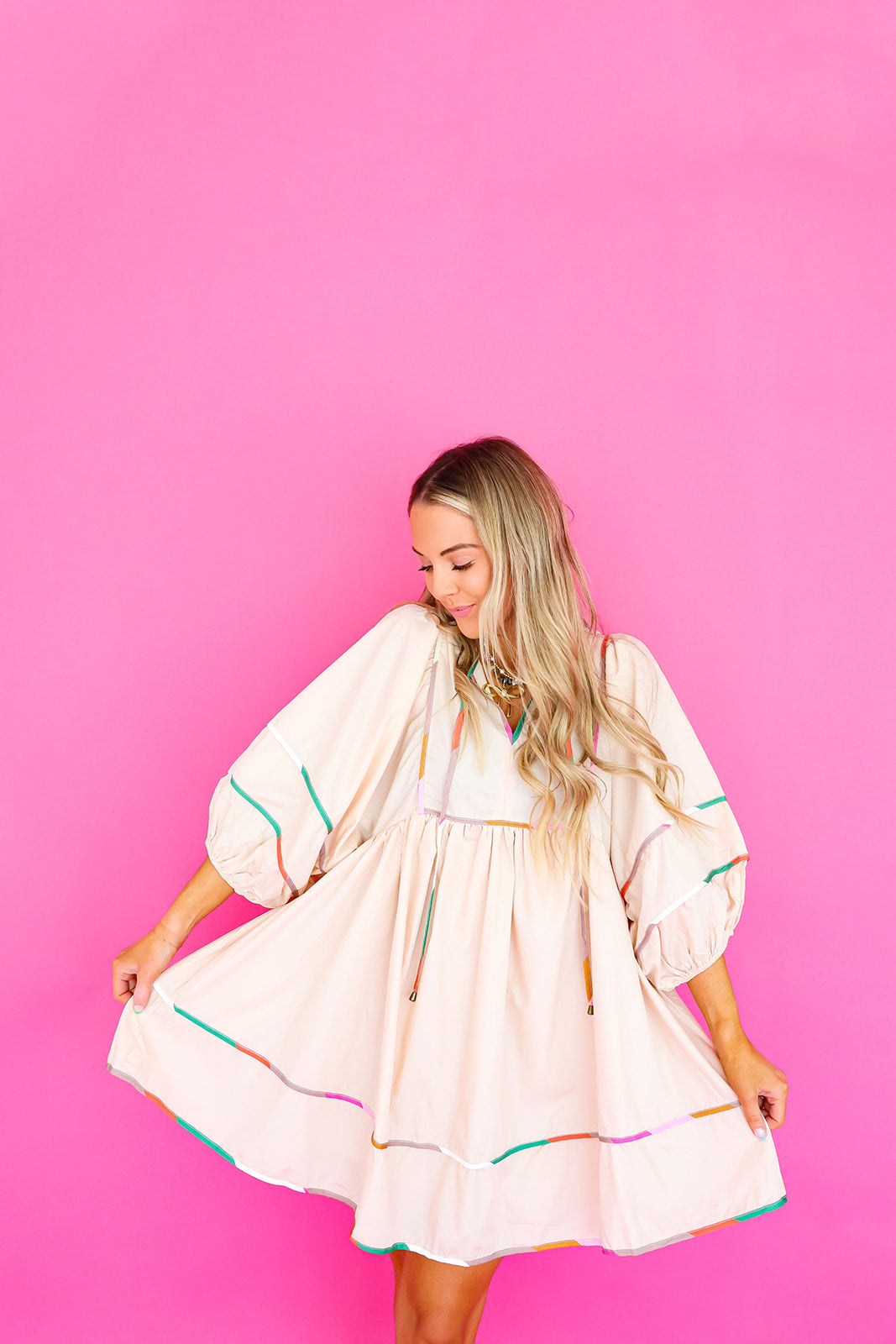 Sweet Surprises Balloon Sleeve Dress-Ecru