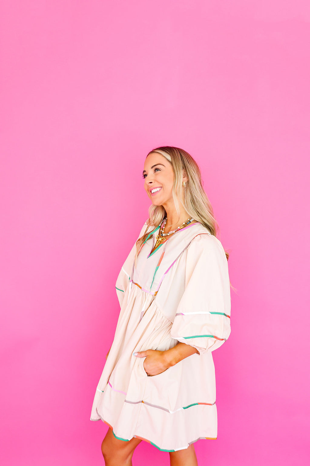 Sweet Surprises Balloon Sleeve Dress-Ecru