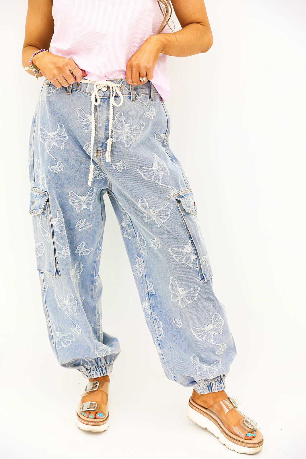 Butterfly Appliqué Denim Pants