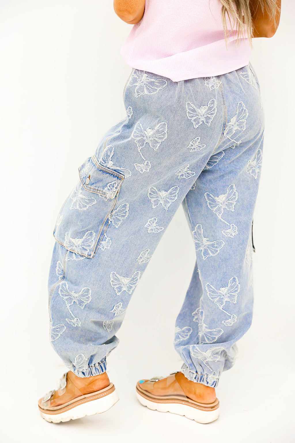 Butterfly Appliqué Denim Pants