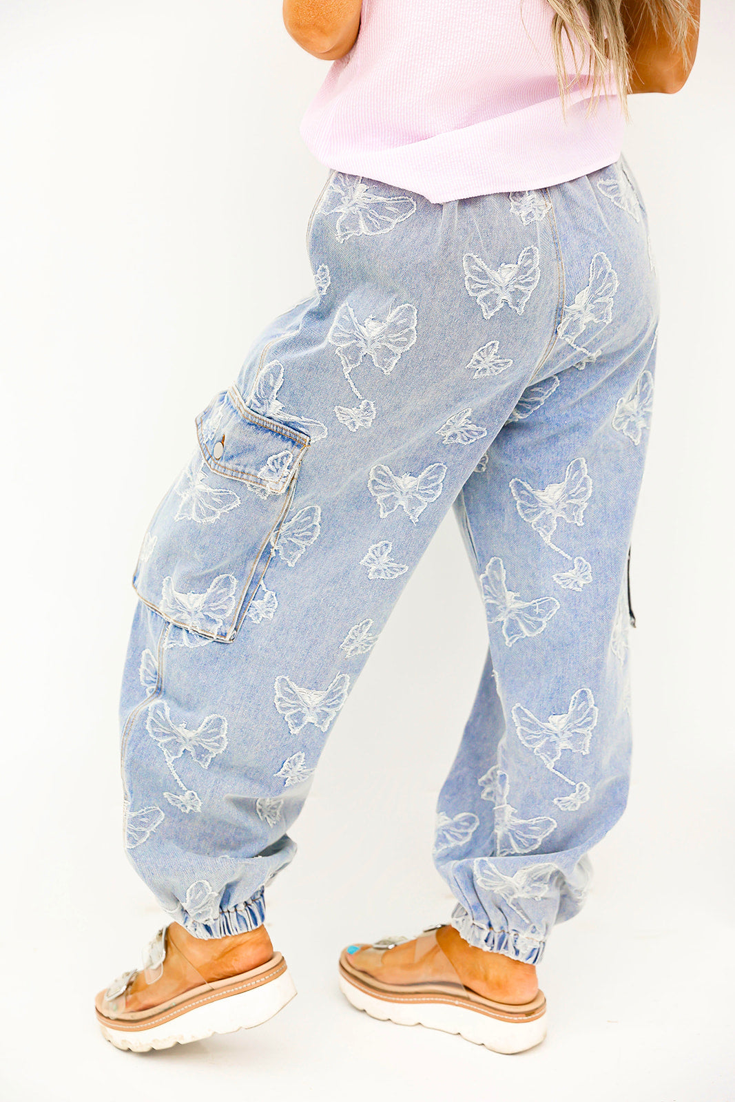 Butterfly Appliqué Denim Pants