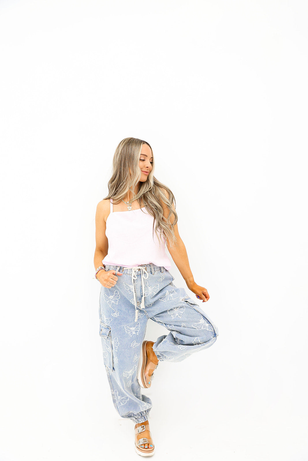 Butterfly Appliqué Denim Pants