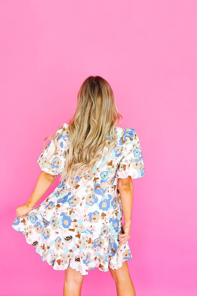 Fall Daydream Floral Dress-Blue/Pink