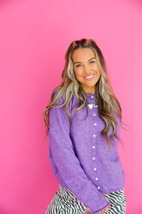 Cozy On Up Cardigan- Grape