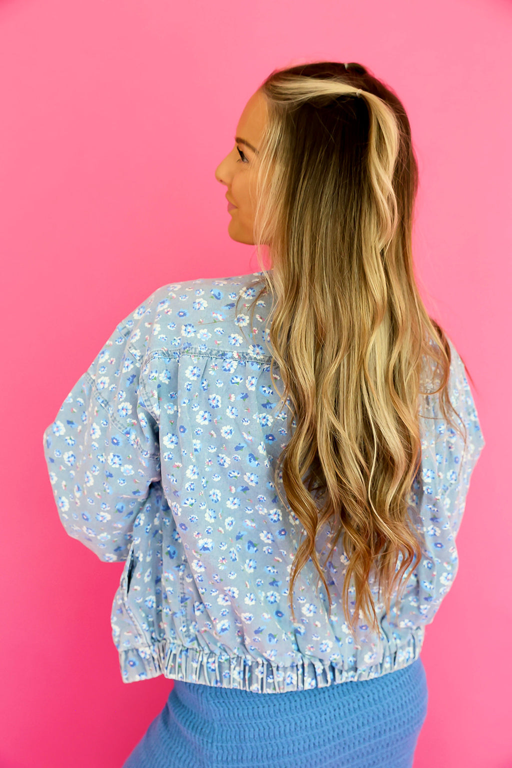 Denim Daydream Floral Bomber Jacket