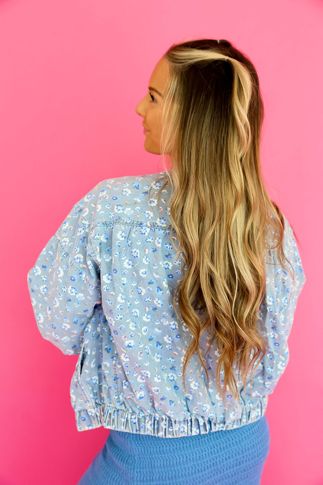 Denim Daydream Floral Bomber Jacket