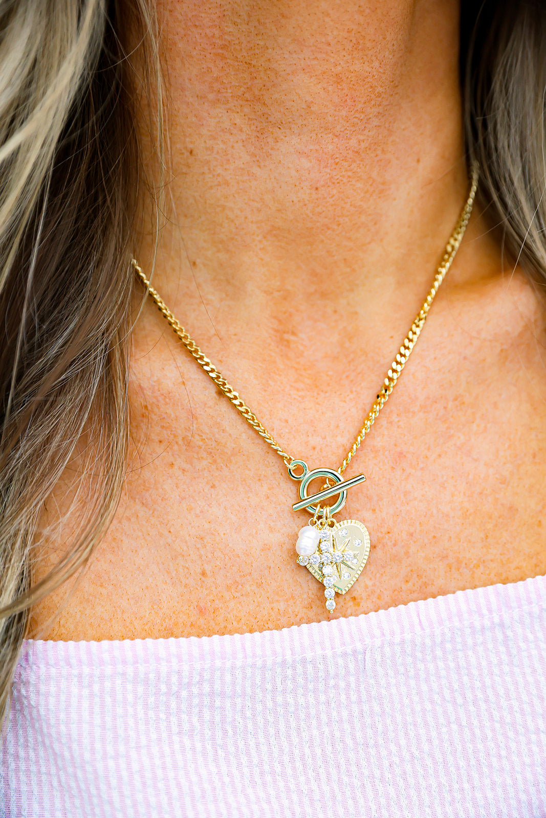 Cross and Heart Charm Necklace
