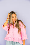 Hibiscus Ruffle Button-Up Top