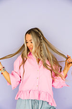 Hibiscus Ruffle Button-Up Top