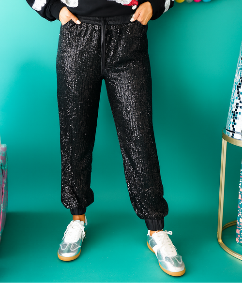 Midnight Sparkle Sequin Joggers-Black