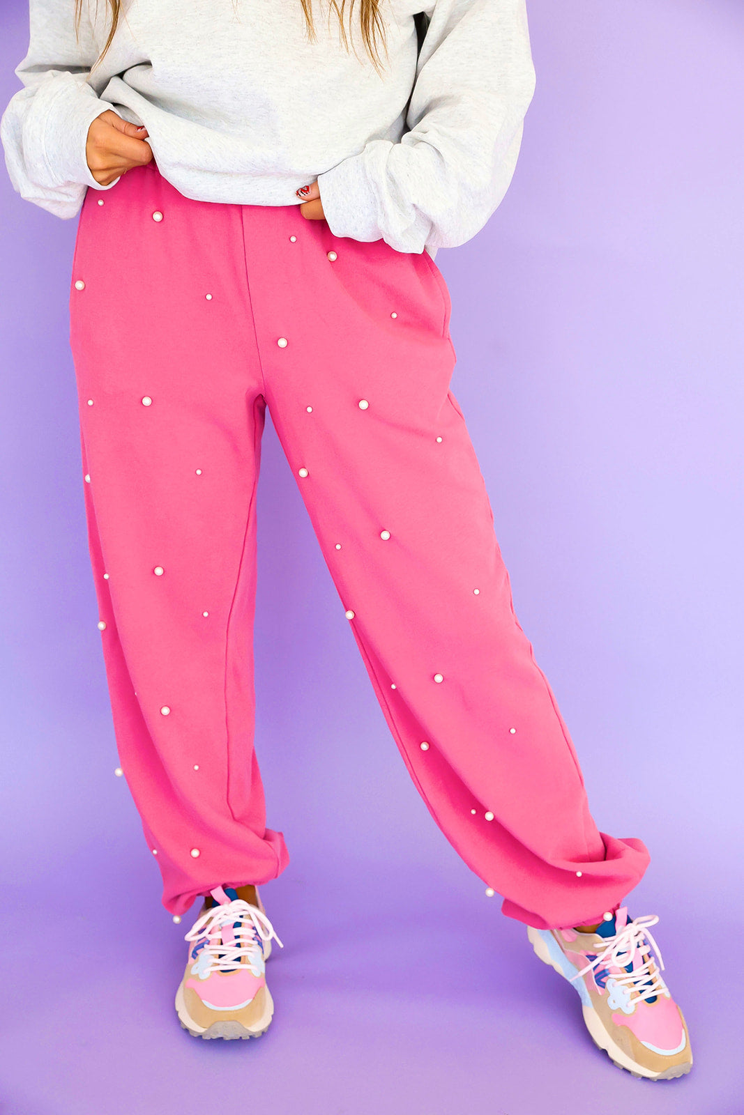 Mineral Wash Pearl Embellished Joggers- Berry