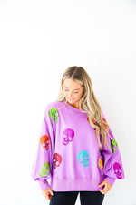 Multi Color Sequin Skull Sweatshirt-Purple