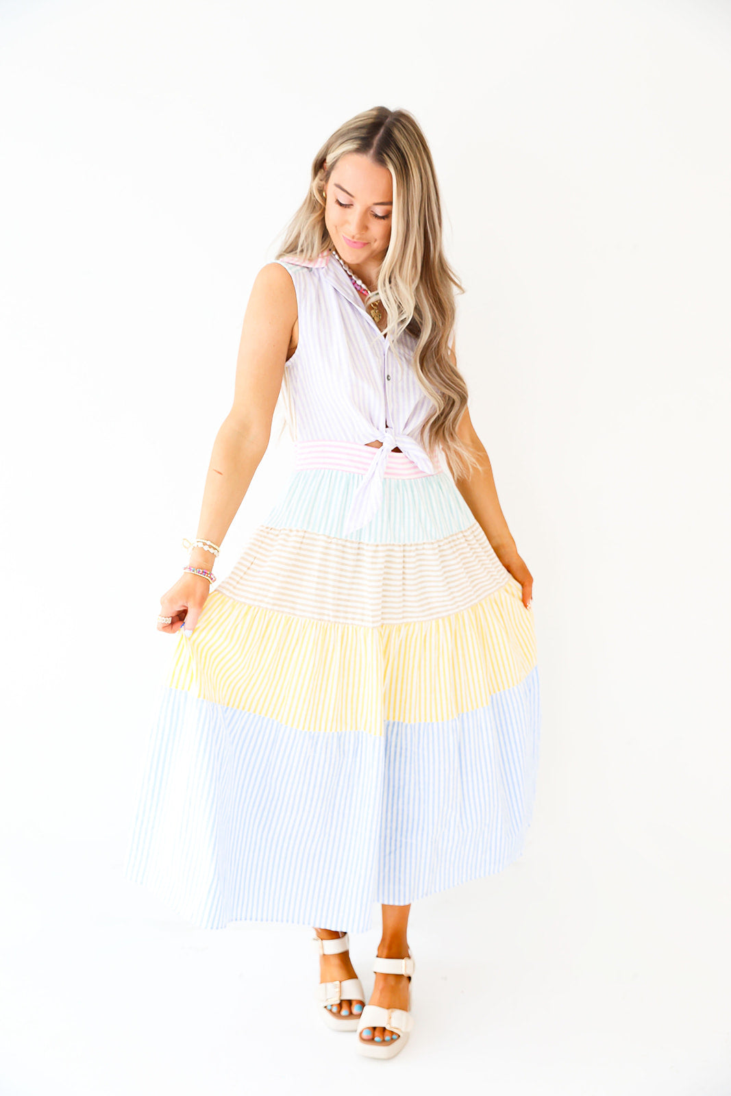 Playful Pastels Striped Midi Dress