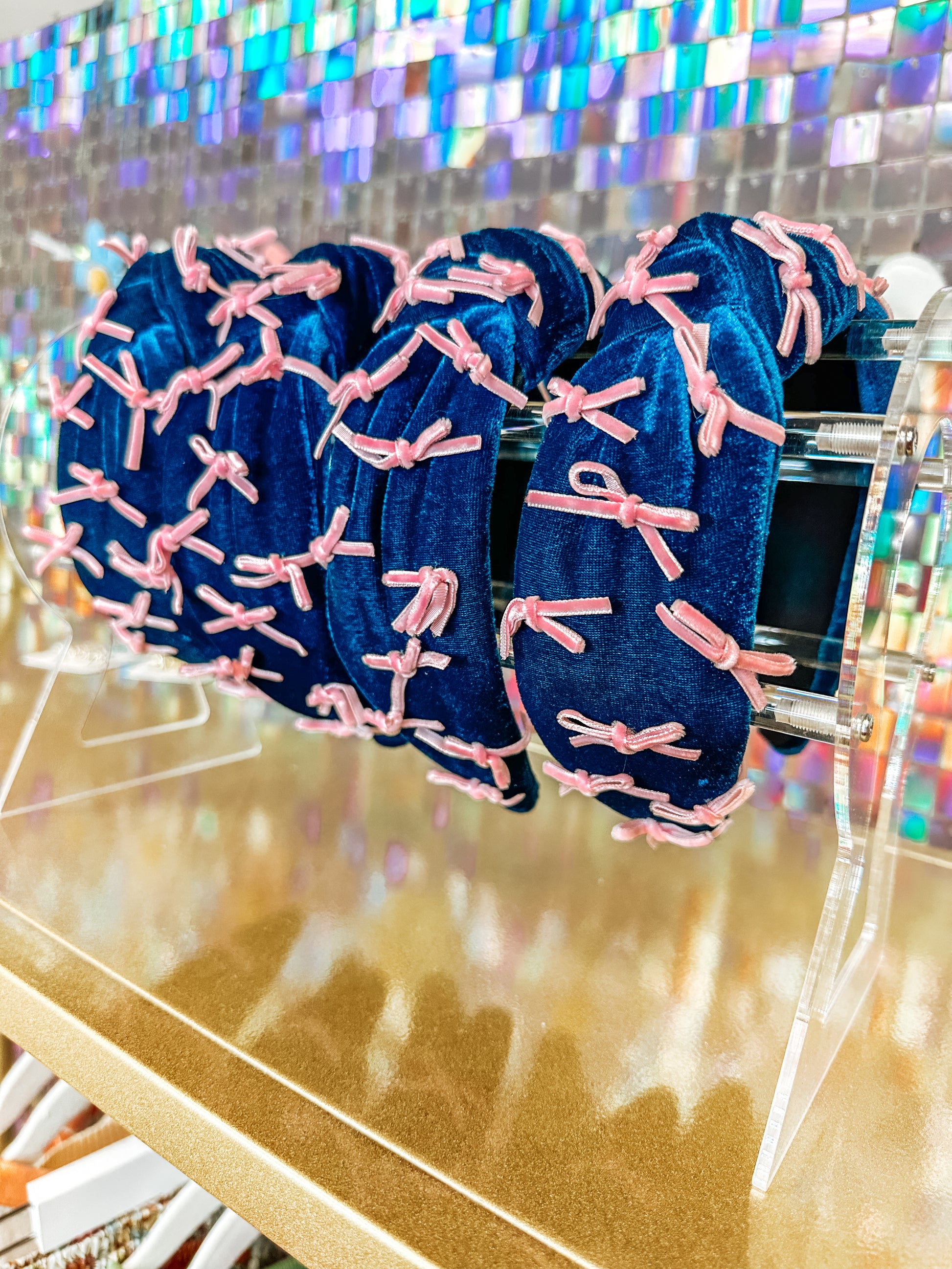 Bow Detail Velvet Headband-Blue