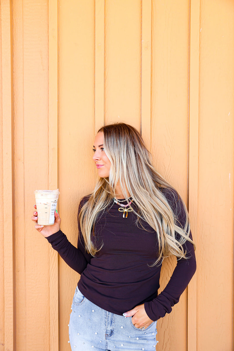 Keep It Basic Long Sleeve Layering Top-Espresso